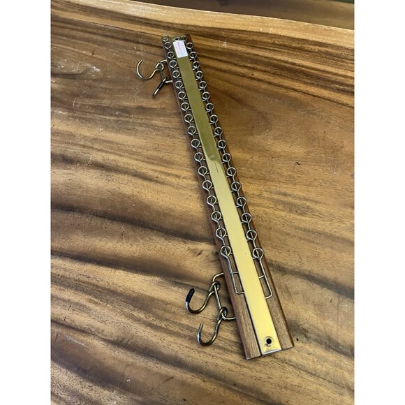 Vintage Wood & Brass Tie Rack Belt Holder Wall Mount Organizer 36 Folding Hooks - Picture 9 of 10